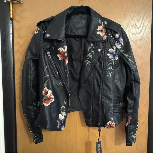 BLANKNYC Black Moto Vegan Leather Jacket - Floral Embroidery - size large - Picture 11 of 11
